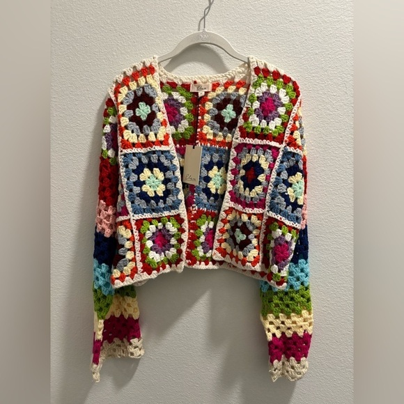 NWT Elan COLETTE RAINBOW MULTI CROCHET CARDIGAN size M - Picture 1 of 8